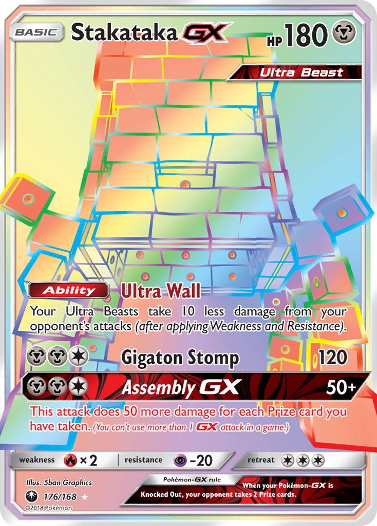 Stakataka-GX sm7-176 Rare Rainbow from Celestial Storm Set