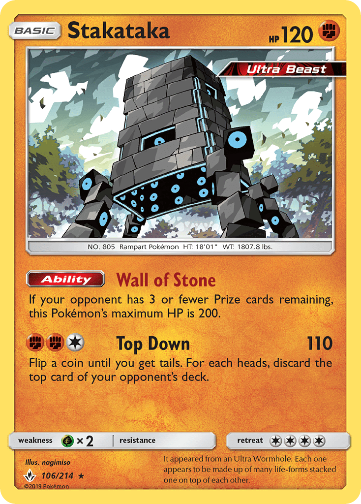 Stakataka sm10-106 Rare Holo from Unbroken Bonds Set