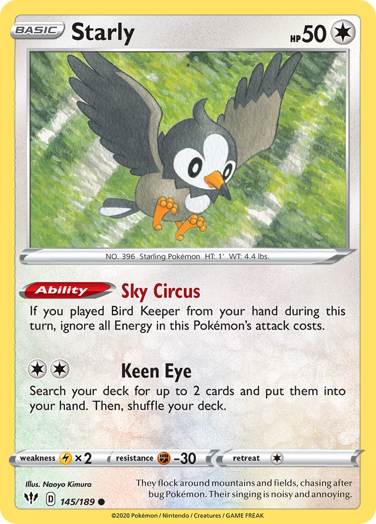 Starly swsh3-145 Common from Darkness Ablaze Set
