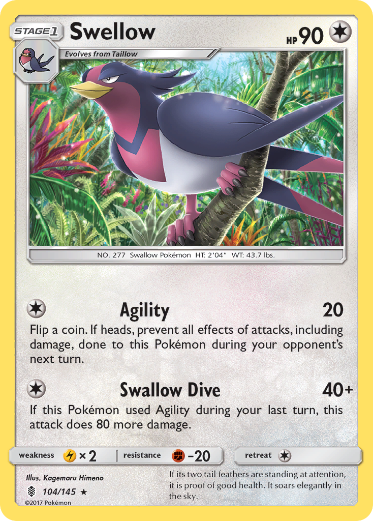Swellow sm2-104 Rare from Guardians Rising Set
