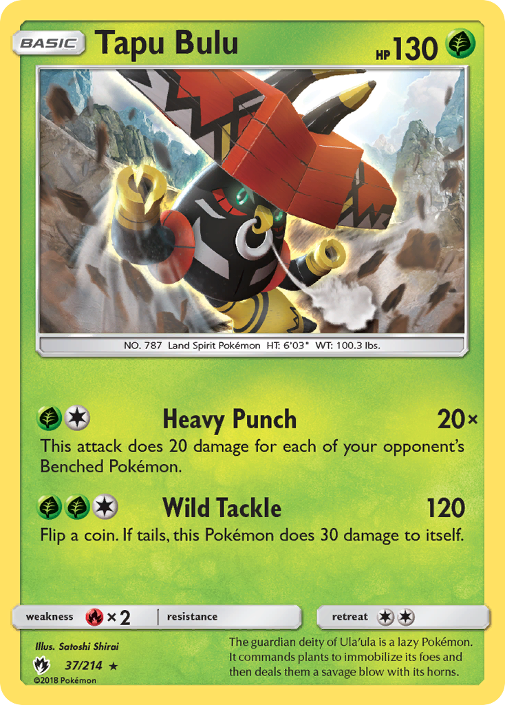 Tapu Bulu sm8-37 Rare Holo from Lost Thunder Set