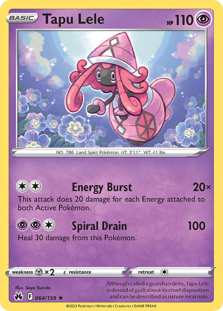 Tapu Lele swsh12pt5-64 Rare Holo from Crown Zenith Set