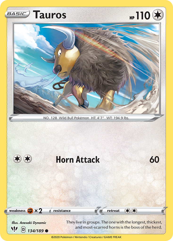 Tauros swsh3-134 Common from Darkness Ablaze Set