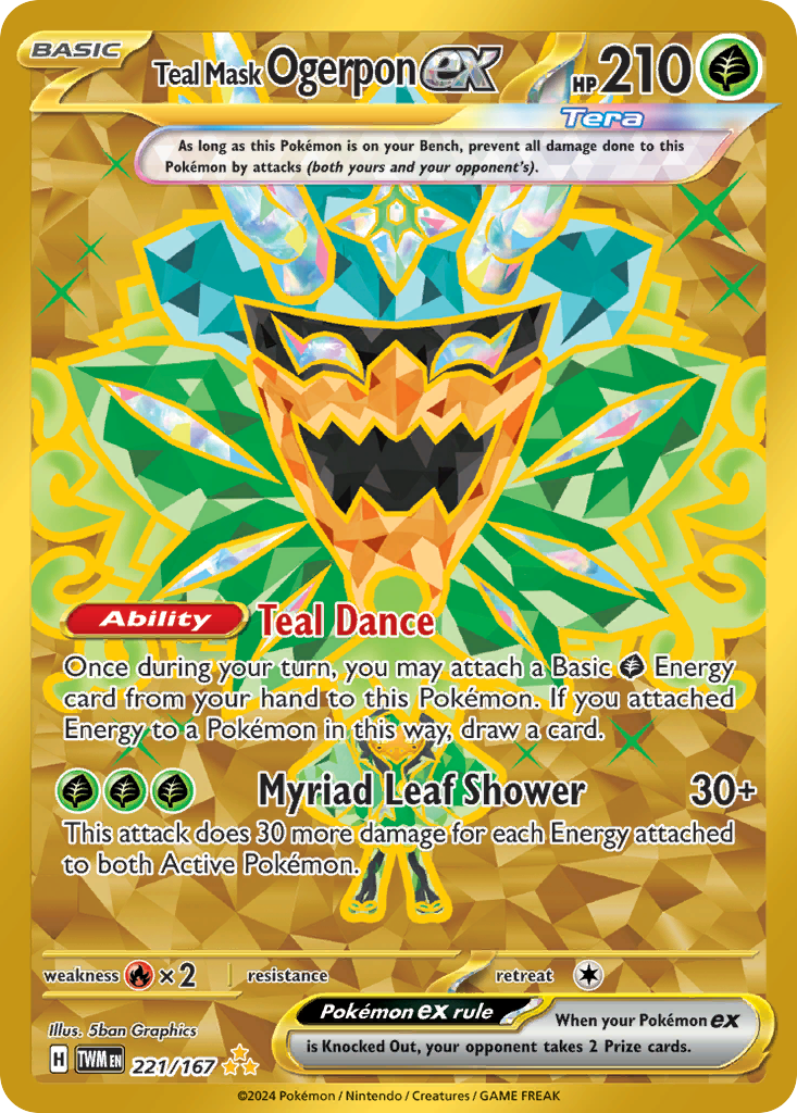 Teal Mask Ogerpon ex sv6-221 Hyper Rare from Twilight Masquerade Set