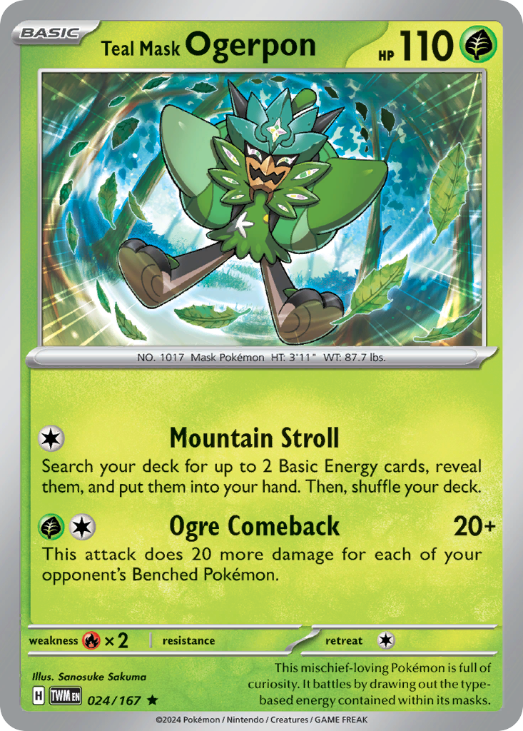 Teal Mask Ogerpon sv6-24 Rare from Twilight Masquerade Set