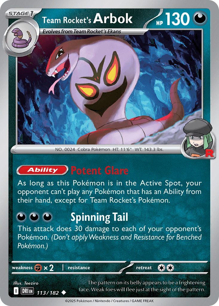Team Rocket’s Arbok sv10-113 Uncommon from Destined Rivals Set