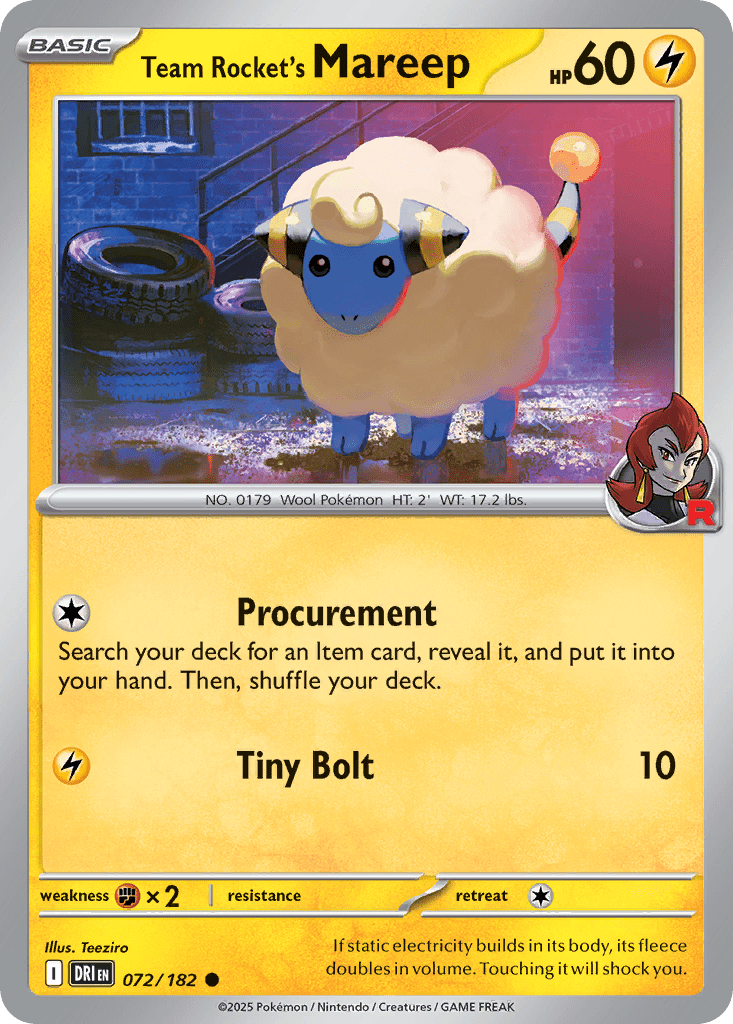 Team Rocket’s Mareep sv10-72 Common from Destined Rivals Set