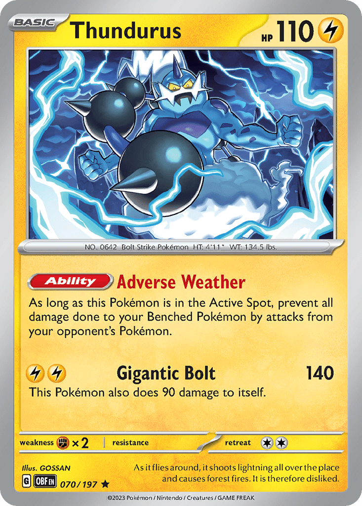 Thundurus sv3-70 Rare from Obsidian Flames Set