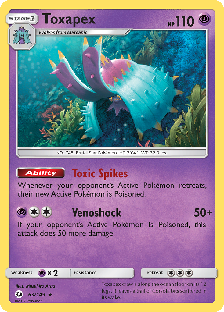 Toxapex sm1-63 Rare Holo from Sun & Moon Set