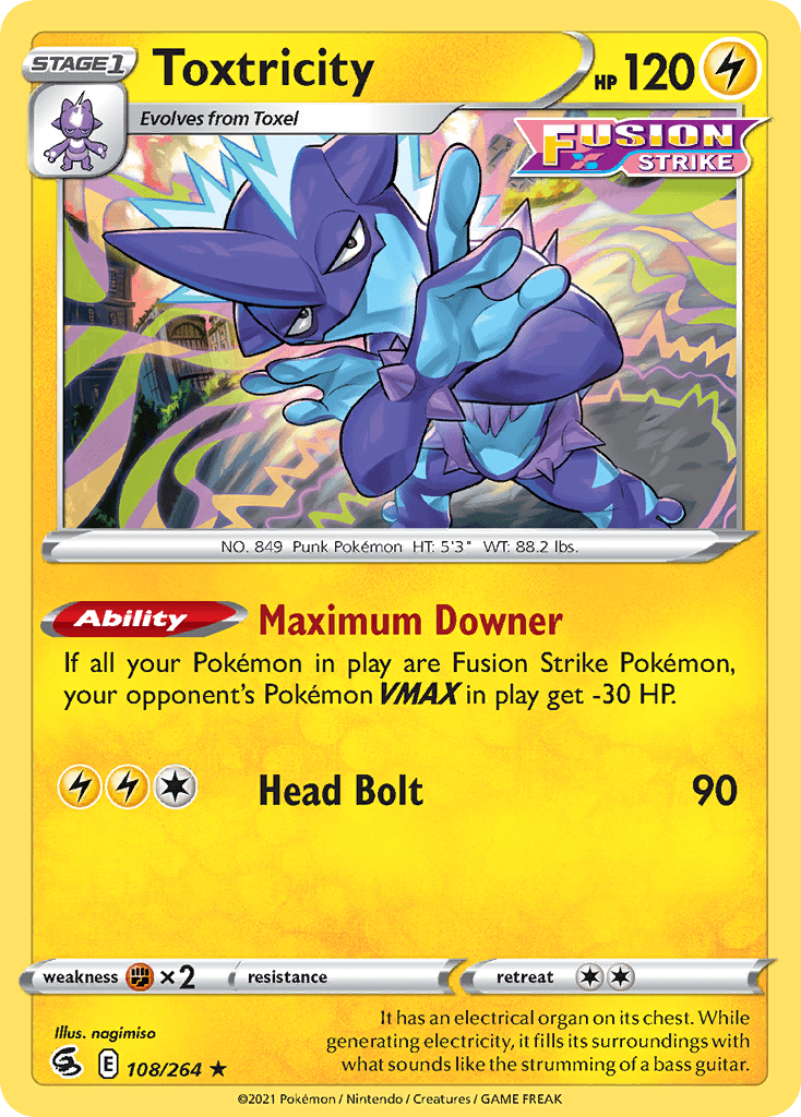 Toxtricity swsh8-108 Rare Holo from Fusion Strike Set