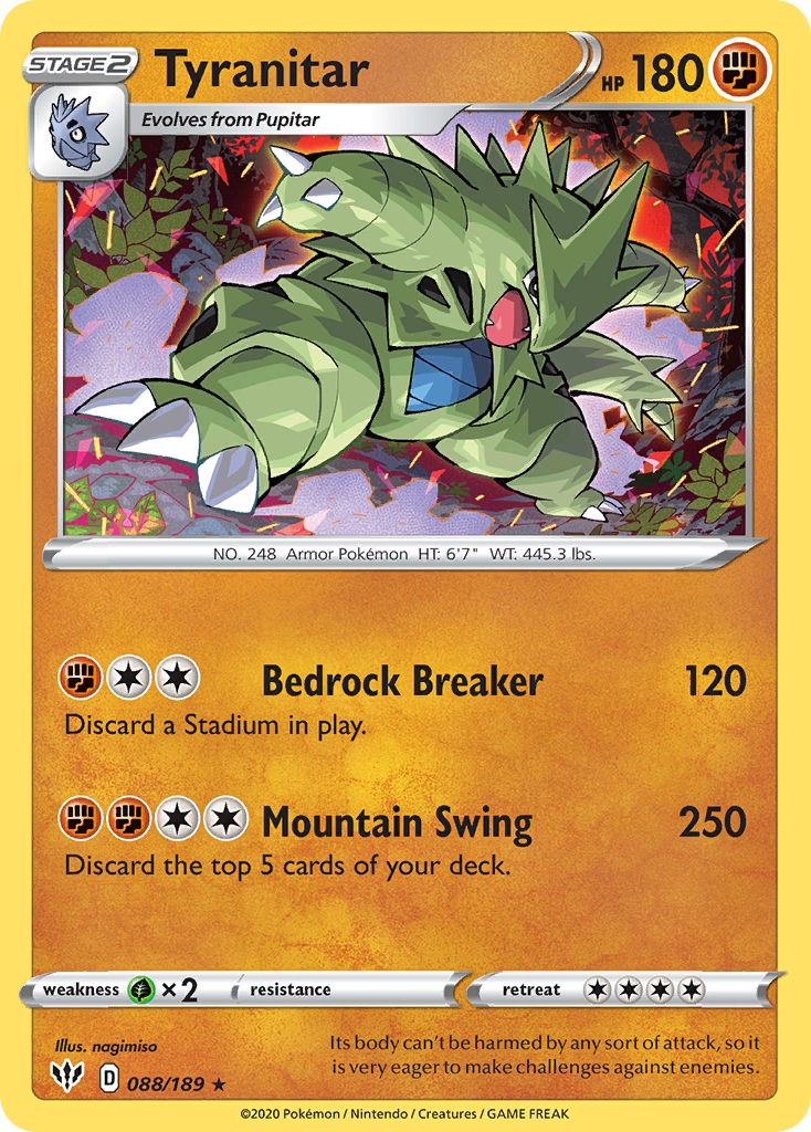 Tyranitar swsh3-88 Rare Holo from Darkness Ablaze Set