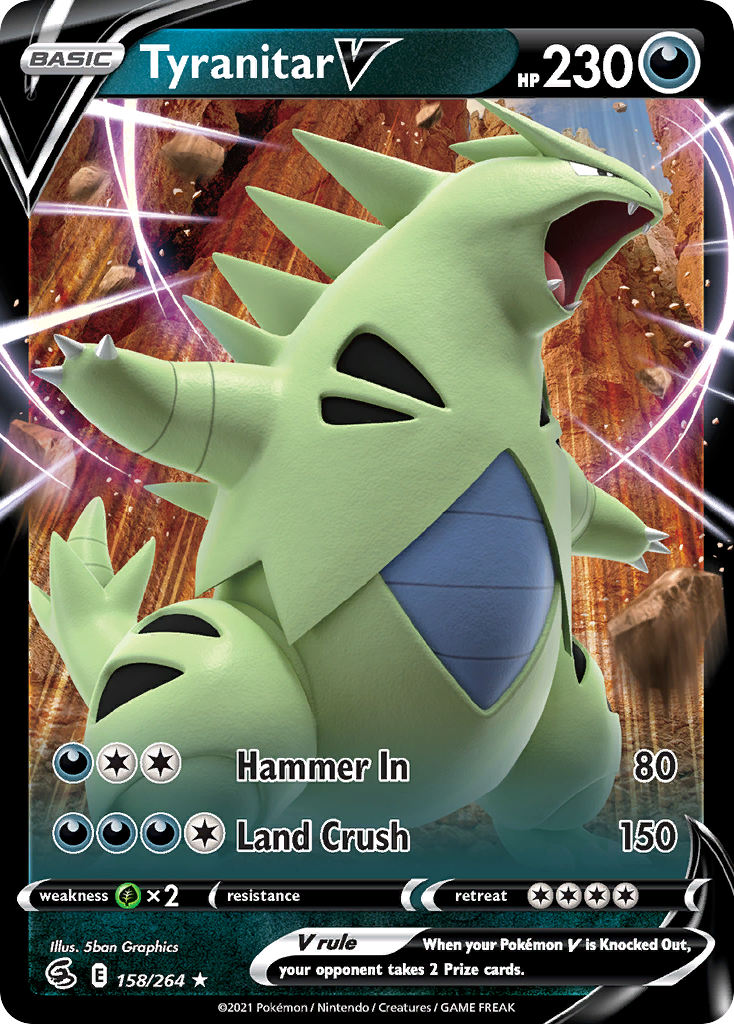 Tyranitar V swsh8-158 Rare Holo V from Fusion Strike Set