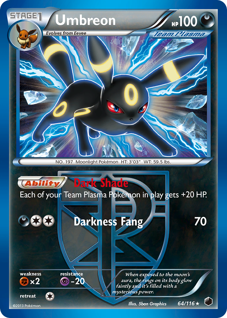 Umbreon bw9-64 Rare Holo from Plasma Freeze Set