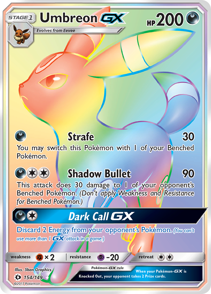 Umbreon-GX sm1-154 Rare Rainbow from Sun & Moon Set