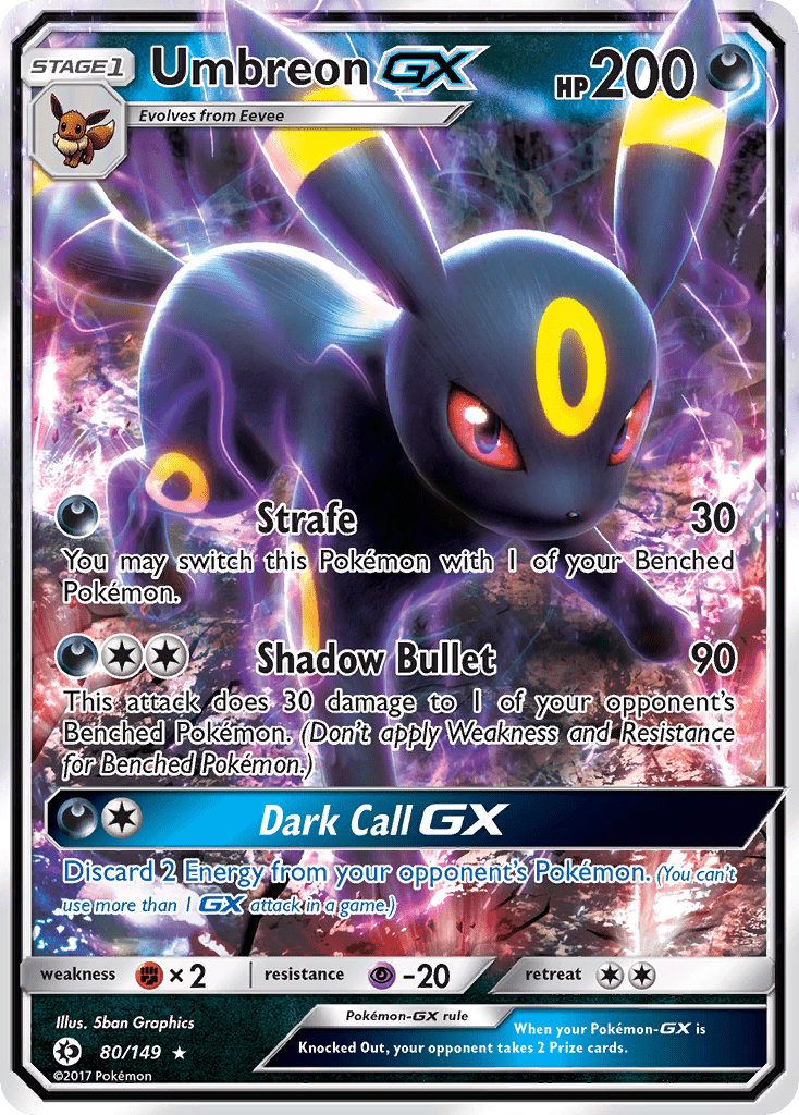 Umbreon-GX sm1-80 Rare Holo GX from Sun & Moon Set