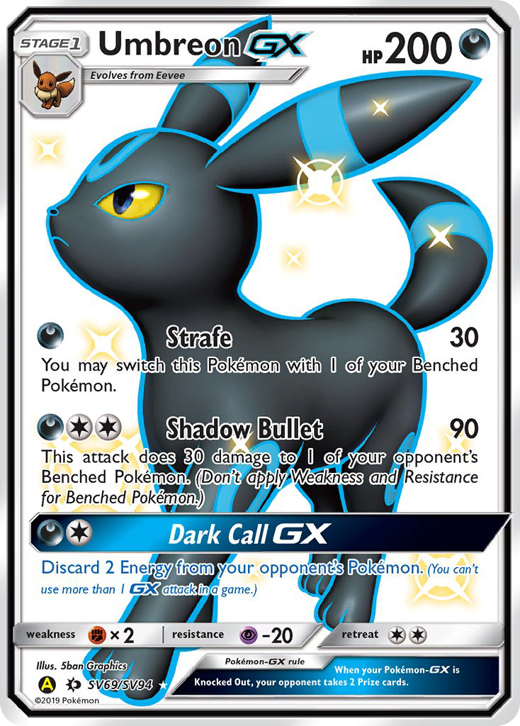 Umbreon-GX sma-SV69 Rare Shiny GX from Hidden Fates Shiny Vault Set