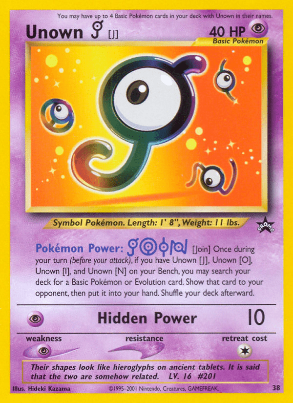 Unown [J] basep-38 Promo from Wizards Black Star Promos Set