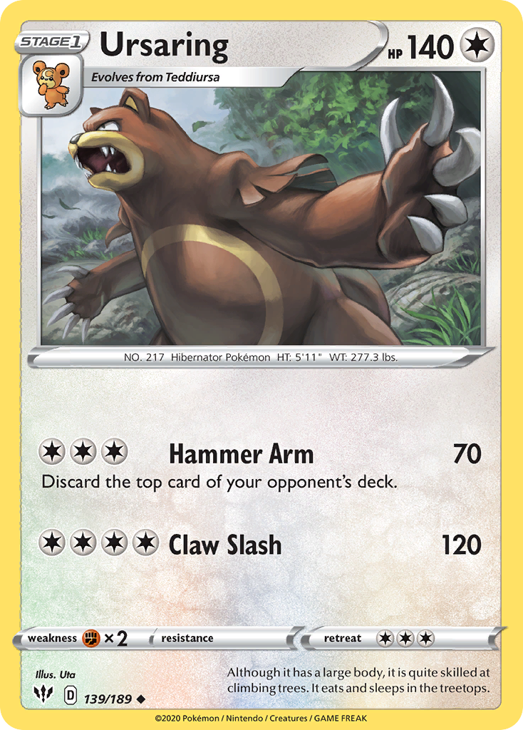 Ursaring swsh3-139 Uncommon from Darkness Ablaze Set