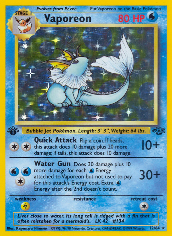 Vaporeon base2-12 Rare Holo from Jungle Set
