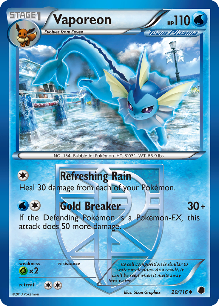 Vaporeon bw9-20 Uncommon from Plasma Freeze Set
