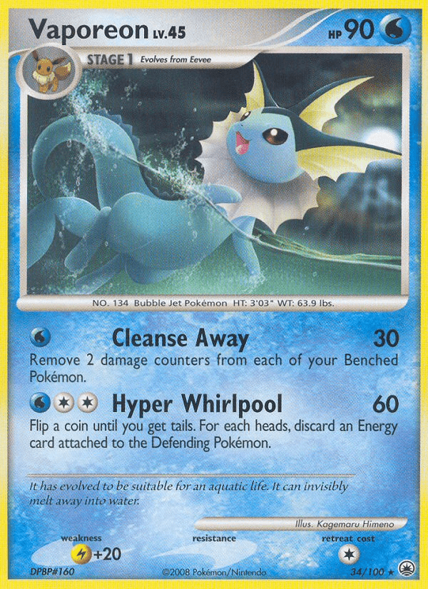 Vaporeon dp5-34 Rare from Majestic Dawn Set