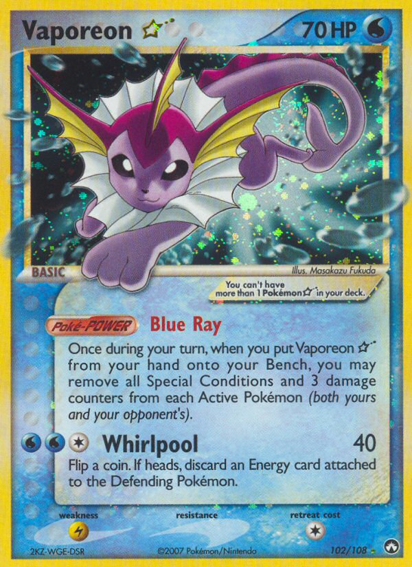 Vaporeon ★ ex16-102 Rare Holo Star from Power Keepers Set