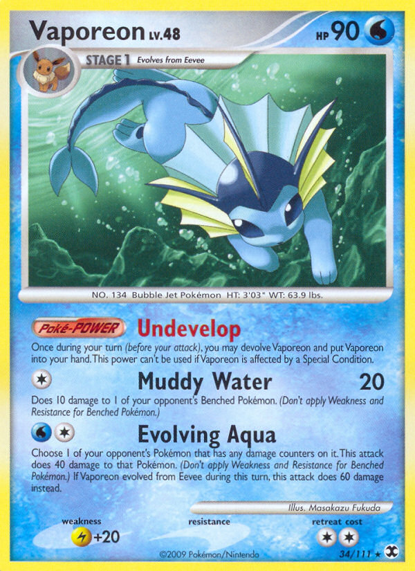 Vaporeon pl2-34 Rare from Rising Rivals Set