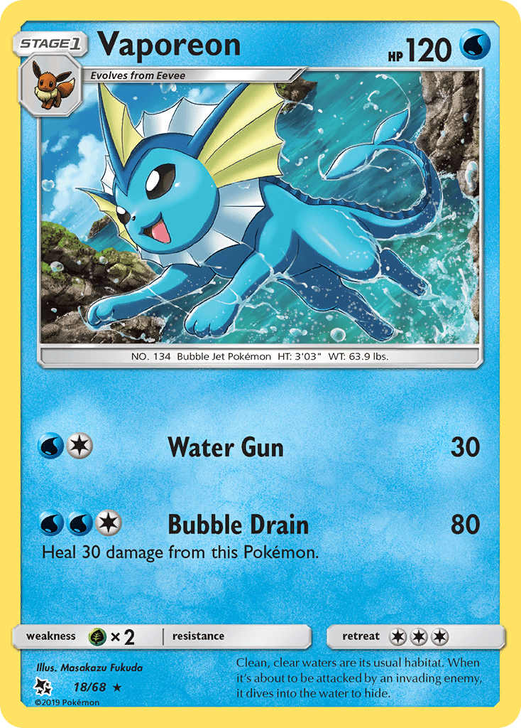 Vaporeon sm115-18 Rare Holo from Hidden Fates Set