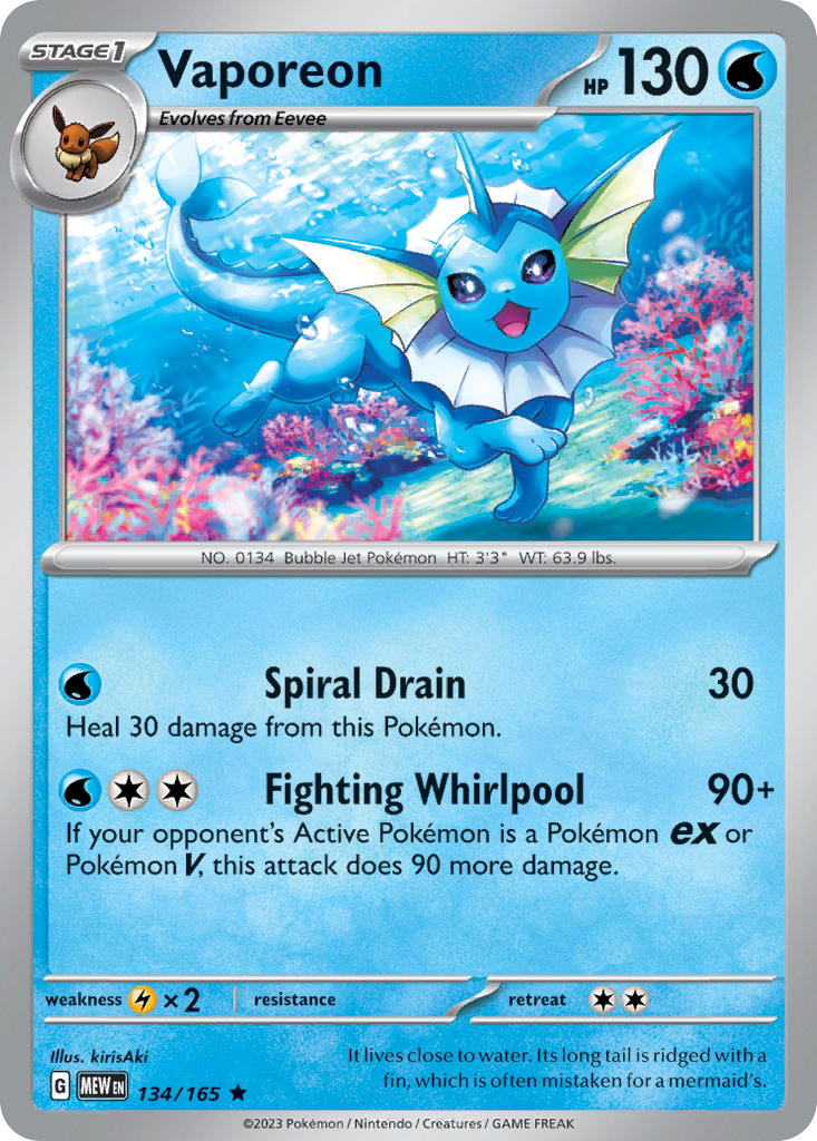 Vaporeon sv3pt5-134 Rare from 151 Set
