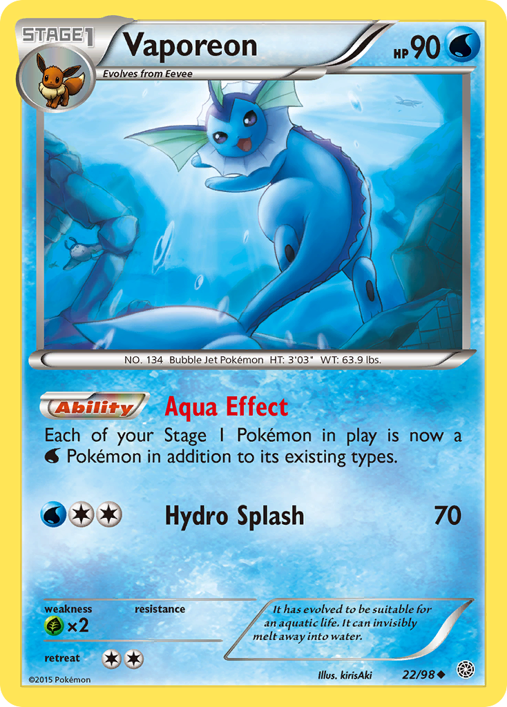Vaporeon xy7-22 Uncommon from Ancient Origins Set