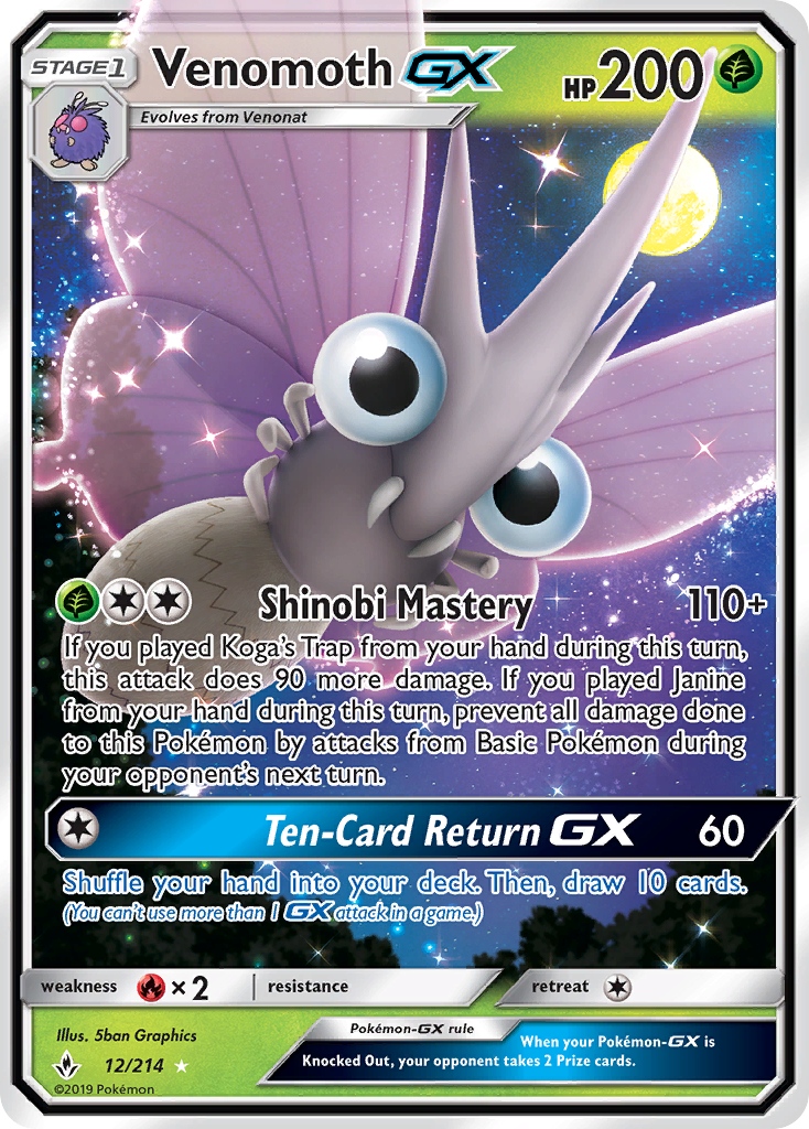 Venomoth-GX sm10-12 Rare Holo GX from Unbroken Bonds Set