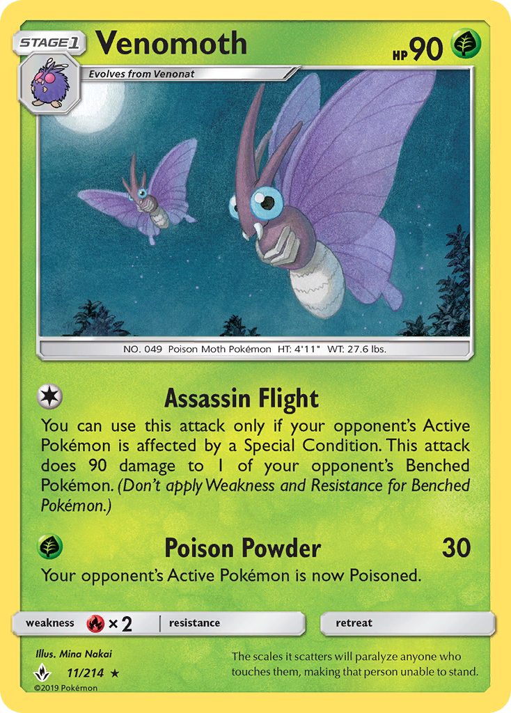 Venomoth sm10-11 Rare from Unbroken Bonds Set