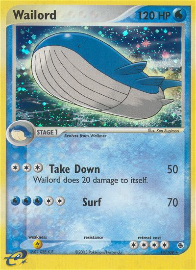 Wailord ex1-14 Rare Holo from Ruby & Sapphire Set