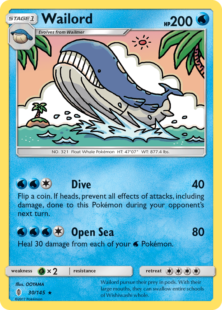 Wailord sm2-30 Rare from Guardians Rising Set