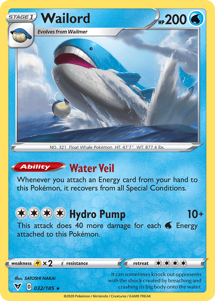 Wailord swsh4-32 Rare Holo from Vivid Voltage Set