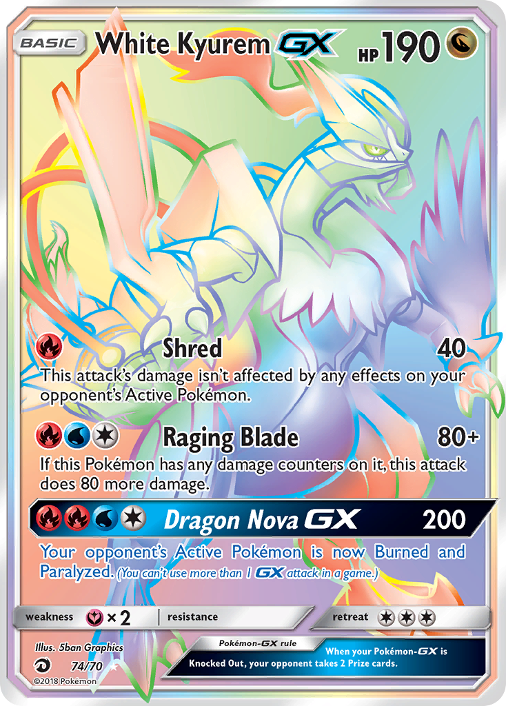 White Kyurem-GX sm75-74 Rare Rainbow from Dragon Majesty Set
