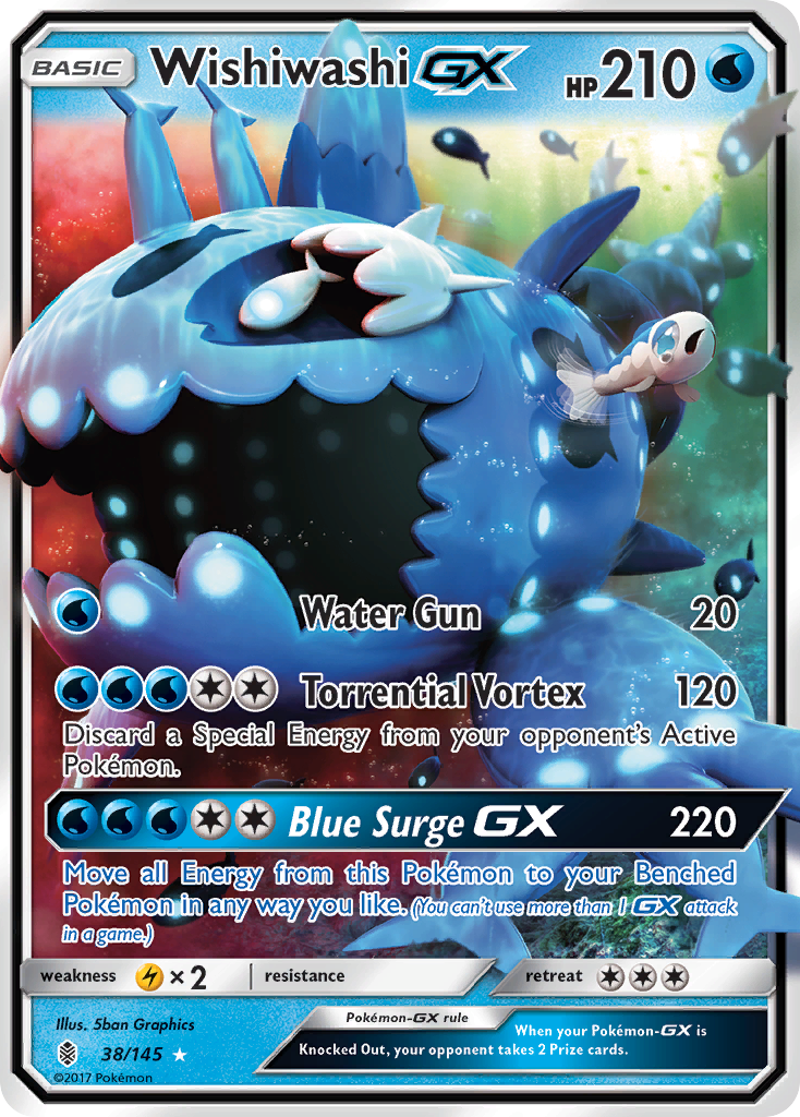 Wishiwashi-GX sm2-38 Rare Holo GX from Guardians Rising Set