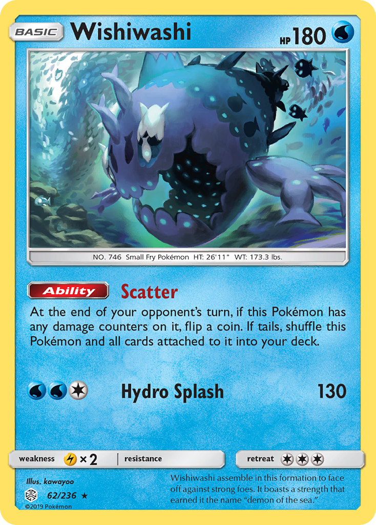 Wishiwashi sm12-62 Rare Holo from Cosmic Eclipse Set