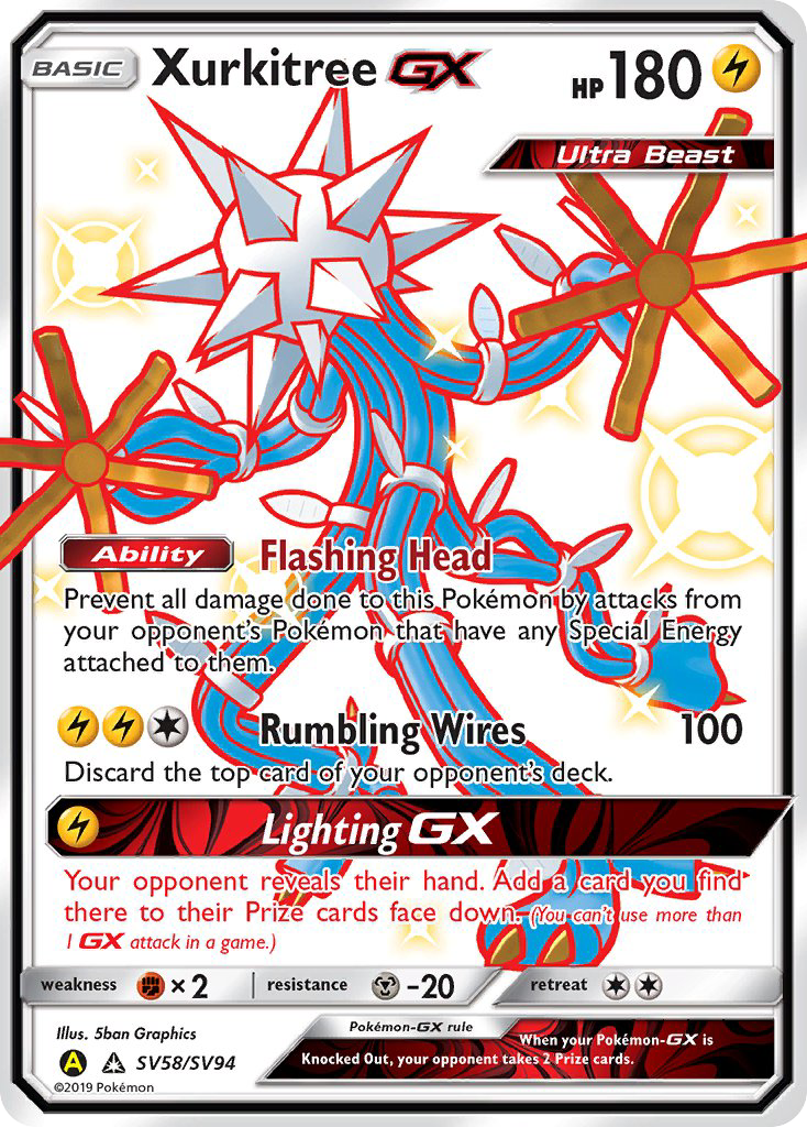 Xurkitree-GX sma-SV58 Rare Shiny GX from Hidden Fates Shiny Vault Set