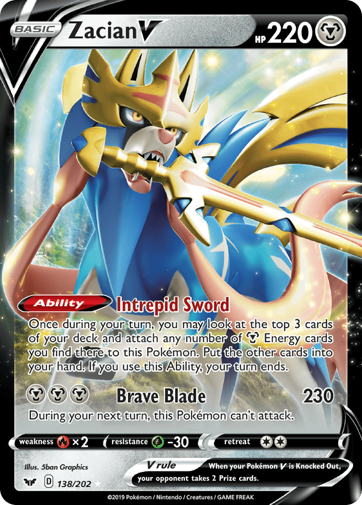 Zacian V swsh1-138 Rare Holo V from Sword & Shield Set