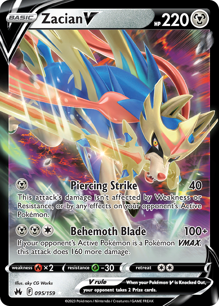 Zacian V swsh12pt5-95 Rare Holo V from Crown Zenith Set