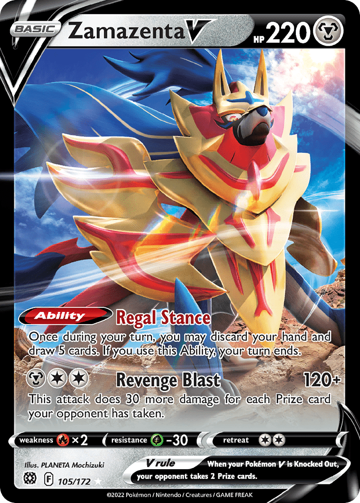 Zamazenta V swsh9-105 Rare Holo V from Brilliant Stars Set