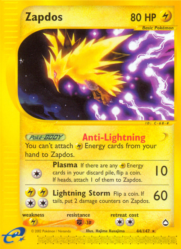 Zapdos ecard2-44 Rare from Aquapolis Set