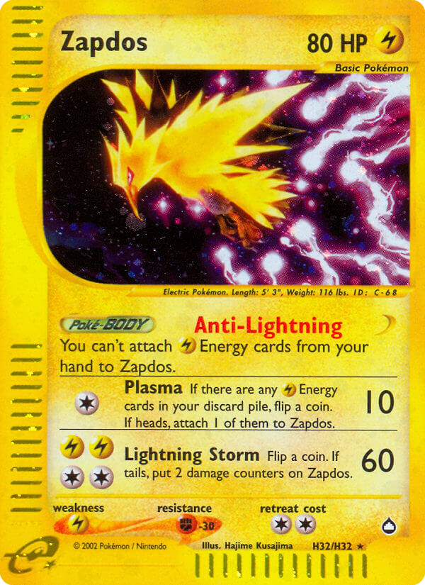 Zapdos ecard2-H32 Rare Holo from Aquapolis Set