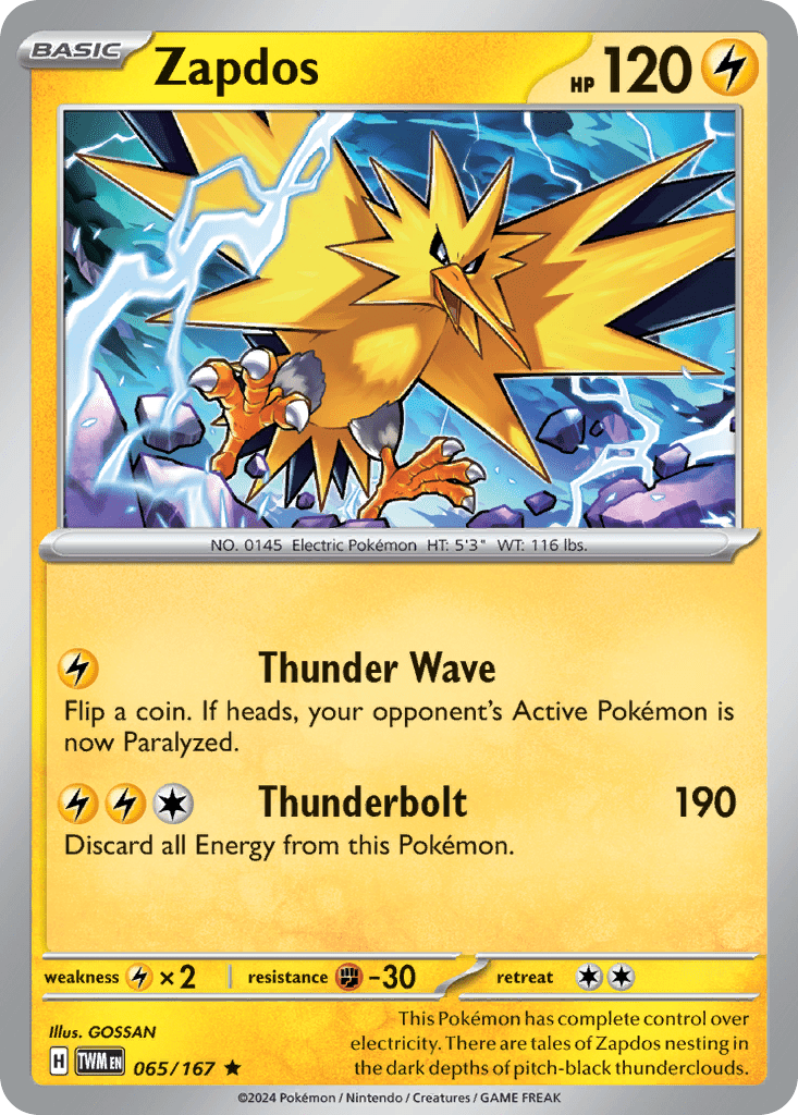 Zapdos sv6-65 Rare from Twilight Masquerade Set