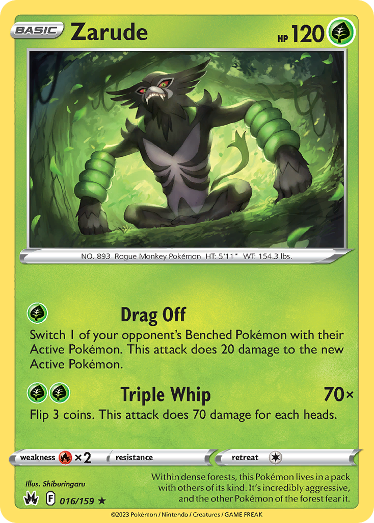 Zarude swsh12pt5-16 Rare Holo from Crown Zenith Set