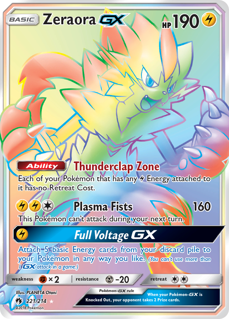 Zeraora-GX sm8-221 Rare Rainbow from Lost Thunder Set