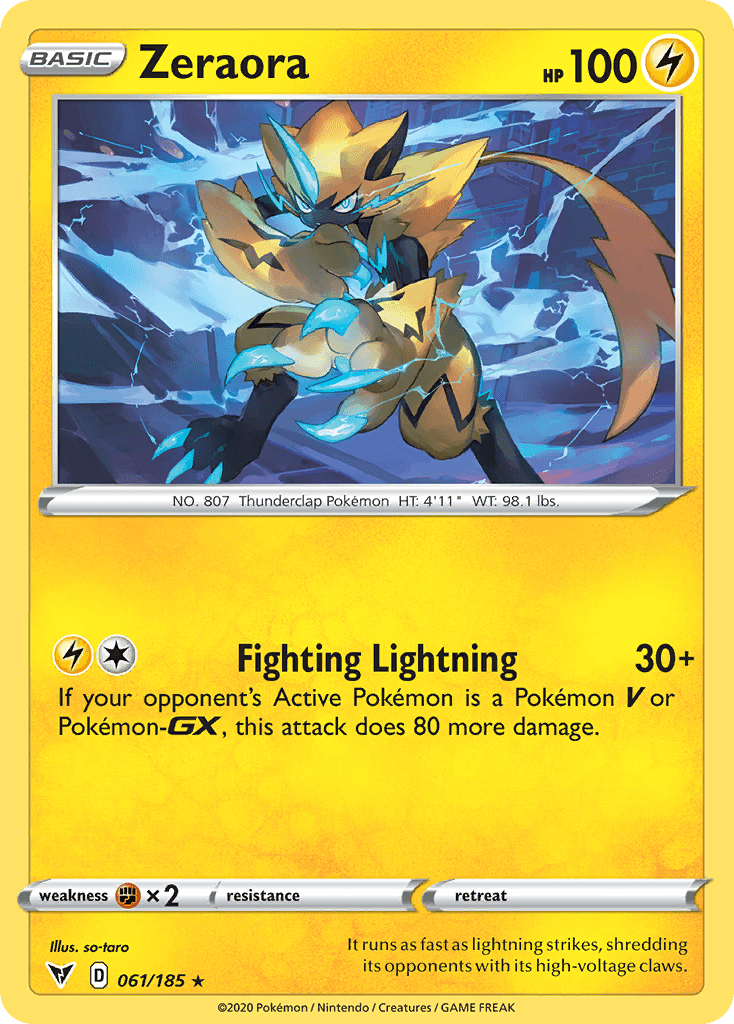 Zeraora swsh4-61 Rare Holo from Vivid Voltage Set