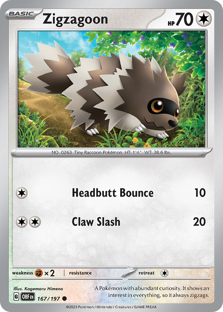 Zigzagoon sv3-167 Common from Obsidian Flames Set