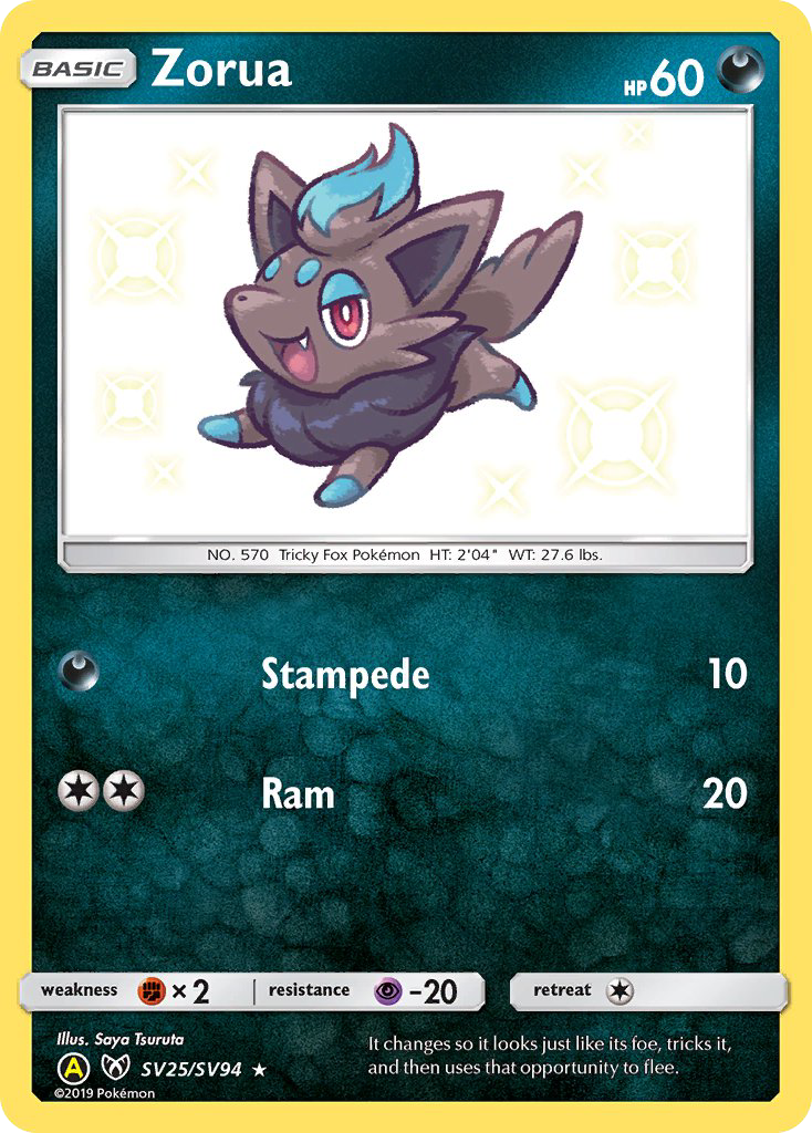 Zorua sma-SV25 Rare Shiny from Hidden Fates Shiny Vault Set